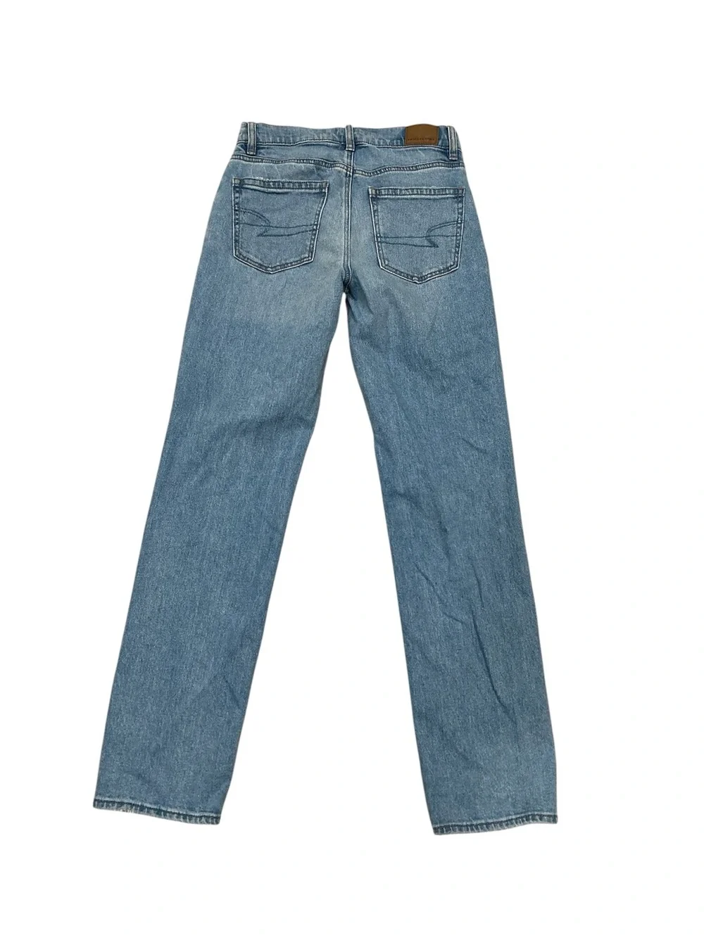 Sold! American Eagle Mid Rise Straight Leg Jeans Light Wash Stretch Denim Size 0